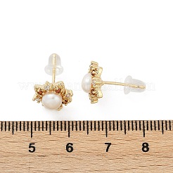 真鍮の模造真珠のスタッドピアス  花  クリアキュービックジルコニア  14KGP本金メッキ  11x11mm&nbsp;KK-D301-07G