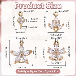 16Pcs 4 Styles Brass Pave Clear Cubic Zirconia Connector Charms&nbsp;KK-HY0004-39