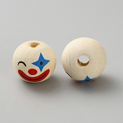 木材ヨーロッパのビーズ  ラウンド  ピエロ  古いレース  20.5x17.5mm  穴：5.5mm&nbsp;WOOD-WH0064-24A
