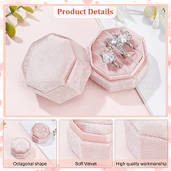 3スロット八角形ベルベットリング収納ボックス  ジュエリーリングギフトケース  ピンク  5.1~5.2x5.1x5.1cm&nbsp;CON-WH0099-13B