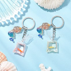 樹脂キーホルダー2個  鉄のリング付き  人魚  魚  ミックスカラー  85.5mm  2個/セット&nbsp;KEYC-JKC01149