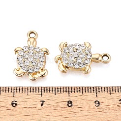 合金ラインストーンペンダント  UVメッキ  カメ  ライトゴールド  21x13.2x3.4mm  穴：1.8mm&nbsp;PALLOY-T090-61KCG
