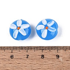 手作りランプワークビーズ  花柄とフラットラウンド  ドジャーブルー  14~15x10~12mm  穴：0.8~1.2mm&nbsp;LAMP-Q039-09F