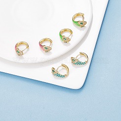 エナメルをあしらったキュービックジルコニアのスネークフープピアス  女性のための金の真鍮の蝶番を付けられたイヤリング  カドミウムフリー＆鉛フリー  ショッキングピンク  16x17.5x7mm  ピン：0.8mm&nbsp;EJEW-SZ0001-87C