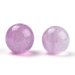 ラウンド模造キャッツアイ樹脂ビーズ  グリッターパウダー付き  蘭  8mm  穴：1.6~1.8mm&nbsp;RESI-TAC0017-08C