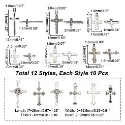 12袋12スタイルチベットスタイル合金ペンダント  クロス＆十字架クロス  アンティークシルバー  15~31x10~15.5x1~4mm  穴：1.2~2mm  10個/袋  1バッグ/スタイル&nbsp;FIND-NB0003-91