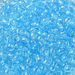 透明な色のガラスシードビーズ  ロンデル  ディープスカイブルー  6/0  4x3mm  穴：1.4mm  約5700個/ポンド&nbsp;SEED-P007-02A-10