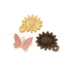 真鍮製透かしペンダント  合金ペンダント付き  花＆蝶  ミックスカラー  18.6x15x2.5mm  穴：1.8mm＆11x13.5x3mm  穴：1.5mm  50個/形  100個/セット&nbsp;KK-TA0007-80