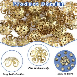 イオンプレーティング（IP）304ステンレススチールビーズキャップ30個  花  5花びら  ゴールドカラー  10x4mm  穴：1mm&nbsp;STAS-YW0003-29