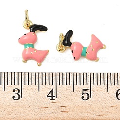 真鍮製エナメルチャーム  犬チャーム  丸カン付き  ラックめっき  長持ちメッキ  鉛フリー＆カドミウムフリー  ゴールドカラー  13x10x3mm  穴：3.6mm&nbsp;KK-K293-46G