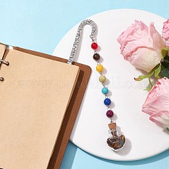 7 Chakra Gemstone Bead & Natural Tiger Eye Glass Heart Wishing Bottle Pendant Bookmarks&nbsp;AJEW-JK00313-02