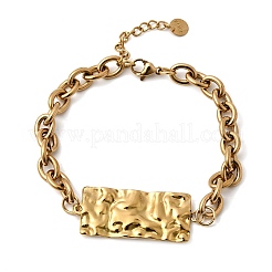 女性用304ステンレススチールブレスレット  チャームブレスレット  18KGP本金メッキ  長方形  7.56インチ（19.2cm）&nbsp;BJEW-K264-02A-G