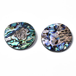 天然アワビシェル/パウアシェルカボション  淡水シェル  フラットラウンド  40x6~8mm&nbsp;SSHEL-N034-85