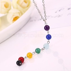 Round Dyed Agate Chakra Pendant Y Necklaces for Women&nbsp;WG9C879-01