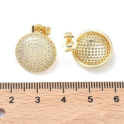 Flat Round Brass Micro Pave Clear Cubic Zirconia Stud Earrings&nbsp;EJEW-P336-04G