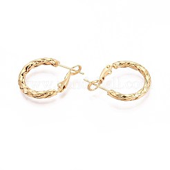 編み込み真鍮フープピアス  ニッケルフリー  18KGP本金メッキ  25.5~26x20x3mm&nbsp;EJEW-T047-98G