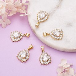 5個真鍮クリアキュービックジルコニアペンダント  ティアドロップ  18KGP本金メッキ  18x13.5x4.5mm  穴：3.5x4.5mm&nbsp;KK-SZ0001-96