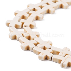 合成ターコイズビーズ連売り  染め  クロス  ベージュ  16x12x3.5mm  穴：1mm  約24個/連  15.25インチ&nbsp;TURQ-G112-12x16mm-06