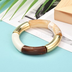 女性のための分厚いカーブチューブビーズストレッチブレスレット  アクリル＆ccbプラスチックビーズブレスレット  フローラルホワイト  内径：2インチ（5.2cm）&nbsp;BJEW-JB06991-01