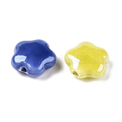 手作りの陶器ビーズ  光沢釉の磁器  花  ミックスカラー  14x15x6.5mm  穴：2mm&nbsp;X-PORC-N007-20-B01-A