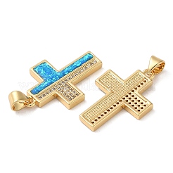 ラックメッキ真鍮マイクロパヴェキュービックジルコニアペンダント  カドミウムフリー＆鉛フリー  長持ちメッキ  クロス  18KGP本金メッキ  25.5x17x2.5mm  穴：4x3mm&nbsp;KK-P268-17B-G