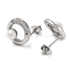 Anti-Tarnish Cubic Zirconia Ring with Natural Pearl Stud Earrings&nbsp;EJEW-F318-18P