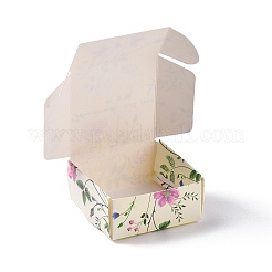 正方形の紙のギフトボックス  ギフトラッピング用折りたたみボックス  花柄  5.6x5.6x2.55cm&nbsp;CON-B010-01A
