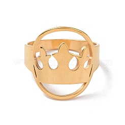 Ion Plating(IP) 201 Stainless Steel Oval with Crown Finger Ring&nbsp;RJEW-J051-42G