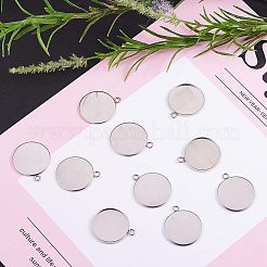 304ステンレススチールペンダントカボションセッティング  フラットラウンド  ステンレス鋼色  トレイ：25mm  32x28x1mm  穴：2mm  50個/箱&nbsp;STAS-NB0001-03P
