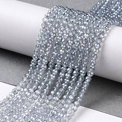 電気メッキ透明ガラスビーズ連売り  虹メッキ  多面カットラウンド  ライトブルー  3x2.5mm  穴：0.7mm  約130~135個/連  12.99~14.17インチ（33~36cm）&nbsp;GLAA-H021-01B-FR03
