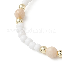2Pcs Natural Fossil & Glass Round Beaded Stretch Bracelets for Women&nbsp;BJEW-JB13308