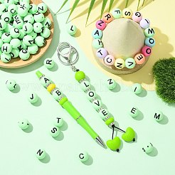 104 個 26 スタイルのシリコーンビーズ  アルファベットa～zの丸  アクアマリン  15mm  穴：2mm&nbsp;SIL-SZ0003-40G