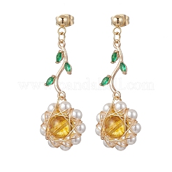 Flower 304 Stainless Steel Cubic Zirconia Dangle Stud Earrings&nbsp;EJEW-TA00800-01