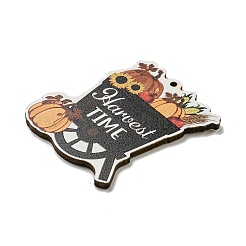 ウッドペンダント  感謝祭のテーマ  ブラック  言葉  50x43x2.5mm  穴：2mm&nbsp;WOOD-M012-01K