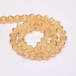 模造オーストリアクリスタルダブルコーンガラスビーズ連売り  グレードAA  多面カット  砂茶色  4x4mm  穴：0.8~1mm  約75~78個/連  28~29cm&nbsp;GLAA-F029-4x4mm-18