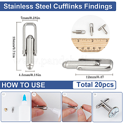 20Pcs Man's 201 Stainless Steel Cufflinks Findings&nbsp;STAS-SC00008-86