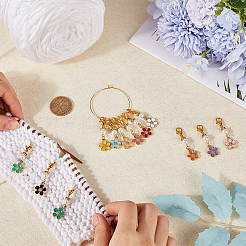 24Pcs 12 Colors Flower Alloy Enamel Pendant Locking Stitch Markers&nbsp;HJEW-SC00030