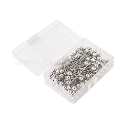 ステンレススチール製ボール位置決めヘッドピン  手作りの衣服のヘッド  100個/箱  プラチナ  37x4mm  ピン：1mm&nbsp;FIND-S248-01P
