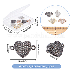 8Pcs 4 Colors Brass Micro Pave Clear Cubic Zirconia Connector Charms&nbsp;ZIRC-CA0001-20