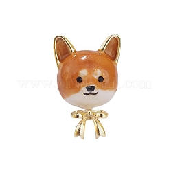 蝶結びのエナメルピンをつけた柴犬  バックパック服用合金ブローチ  砂茶色  28x18mm&nbsp;PW-WG5A602-01