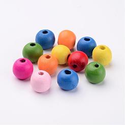 染色天然木ビーズ  ラウンド  ミックスカラー  14x13mm  穴：4mm&nbsp;X-WOOD-R249-045