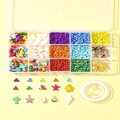 DIY ガラスシード & 合成ターコイズ & 天然タカラガイのブレスレット作成キット  ミックスカラー  4~16x3~12x2.8~11mm  穴：1~2.5mm&nbsp;DIY-FS0007-11A