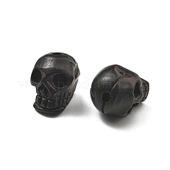 彫刻された木製のビーズ  スカル  ブラック  20.5x16~17.5x18.5mm  穴：3.5mm&nbsp;WOOD-Q060-02A