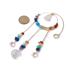 Chakra Gemstone Chips & Brass Ring Pendant Decorations&nbsp;HJEW-JM01284