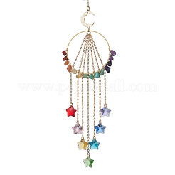 Chakra Natural & Synthetic Gemstone Chips & Brass Ring Hanging Suncatchers&nbsp;HJEW-JM04572-02