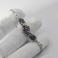 Vintage Alloy Ruby Rhinestone Rose Flower Link Bracelets&nbsp;WGBBDAC-01