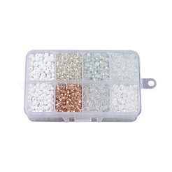 6/0 ガラスシードビーズ  混合スタイル  ラウンド  ホワイト  4x3mm  穴：1mm  約1900個/箱  梱包箱：11x7x3cm&nbsp;SEED-JP0006-05-4mm