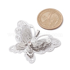 真鍮製ラインストーンペンダント  細線細工のチャーム  プラチナ  蝶  38x51x5mm  穴：6x3mm&nbsp;PALLOY-JF02513-05