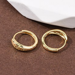 花火 925 スターリングシルバー マイクロパヴェ クリアキュービックジルコニア フープピアス  ゴールドカラー  13x4mm&nbsp;EJEW-K317-02G