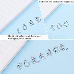 合金混合文字のペンダント  ラックめっき  プラチナメッキ  12~17x4~15x2mm  穴：1.5mm  26文字/セット  8个/レター&nbsp;PALLOY-PH0012-42